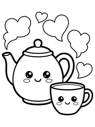 Desenho de Cute Teapot and Tea Cup para colorir e imprimir grátis