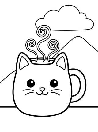 Desenho de Kitty Coffee Mug para colorir e imprimir grátis