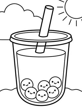 Desenho de Kawaii Bubble Tea Cup para colorir e imprimir grátis