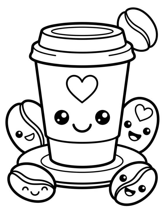 Desenho de Smiling Kawaii Coffee Cup para colorir e imprimir grátis