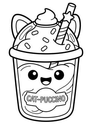 Desenho de Kawaii Cat Frappuccino para colorir e imprimir grátis