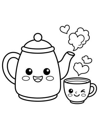 Desenho de Cute Teapot and Teacup para colorir e imprimir grátis