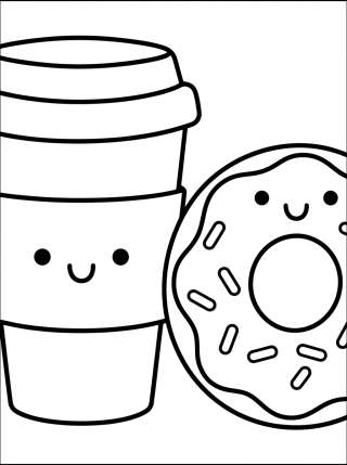 Coleção de desenhos para colorir: Cute Coffee Shop and Sweet Treats