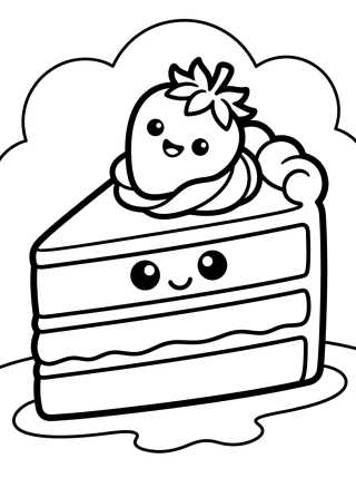 Desenho de Kawaii Strawberry Cake Slice para colorir e imprimir grátis