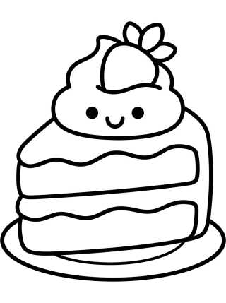 Desenho de Kawaii Strawberry Cake Slice para colorir e imprimir grátis