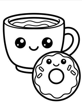 Desenho de Coffee Cup and Cute Donut para colorir e imprimir grátis