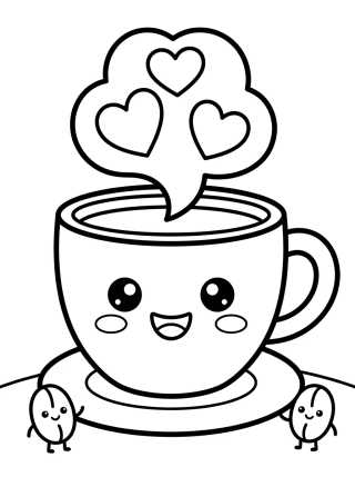 Desenho de Smiling Kawaii Coffee Cup para colorir e imprimir grátis