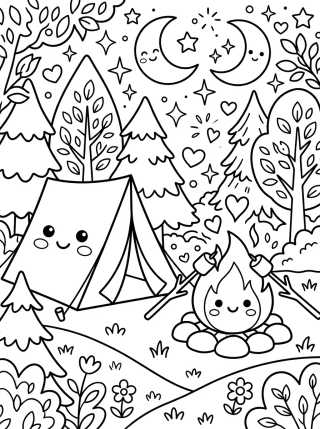 Desenho de Cute Camping Tent and Campfire para colorir e imprimir grátis