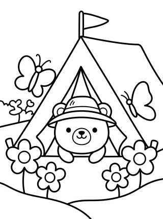 Desenho de Kawaii Bear Camping in a Tent para colorir e imprimir grátis