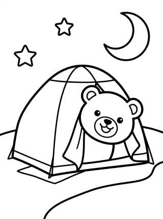 Desenho de Cute Bear in a Camping Tent para colorir e imprimir grátis