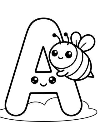 Desenho de Letter A with Cute Bee para colorir e imprimir grátis