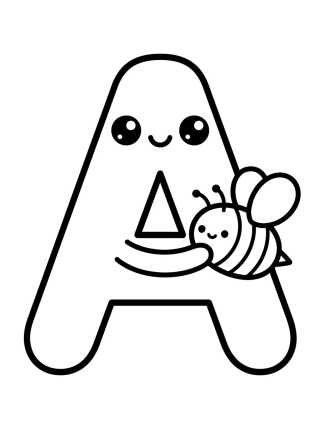 Desenho de Letter A with Cute Bee para colorir e imprimir grátis