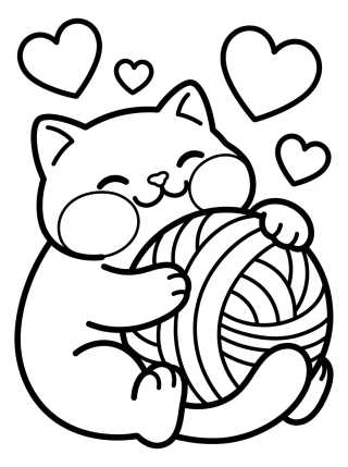 Desenho de Cute Kitty with Yarn Ball para colorir e imprimir grátis