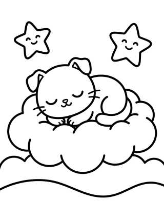 Desenho de Cute Cat on a Cloud para colorir e imprimir grátis