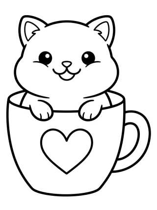 Desenho de Cute Teacup Kitten para colorir e imprimir grátis