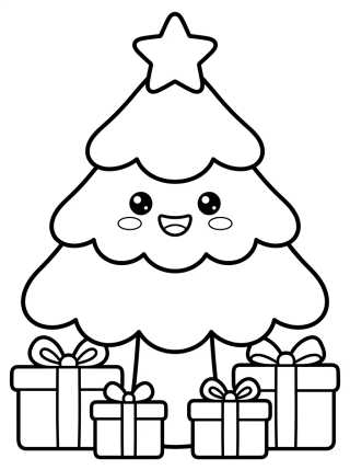 Desenho de Kawaii Christmas Tree with Gifts para colorir e imprimir grátis