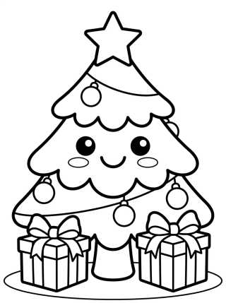 Desenho de Smiling Kawaii Christmas Tree para colorir e imprimir grátis
