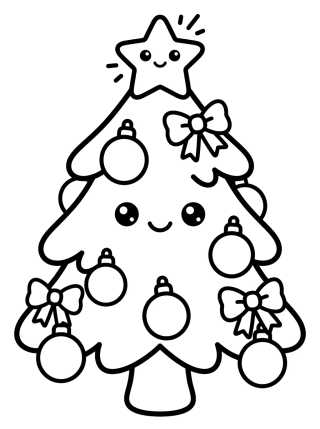 Desenho de Smiling Christmas Tree with Kawaii Star para colorir e imprimir grátis