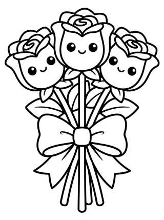 Desenho de Kawaii Rose Bouquet para colorir e imprimir grátis