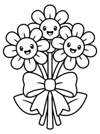 Desenho de Kawaii Daisy Bouquet para colorir e imprimir grátis