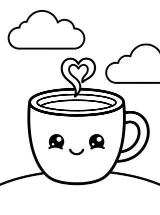 Desenho de Smiling Kawaii Coffee Cup para colorir e imprimir grátis