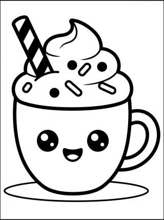 Desenho de Kawaii Coffee Cup with Whipped Cream para colorir e imprimir grátis