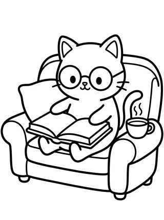 Desenho de Cute Kitty Reading on the Sofa para colorir e imprimir grátis