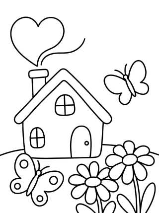 Desenho de Cottage with Chimney and Flower Garden para colorir e imprimir grátis