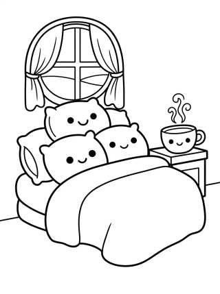 Desenho de Cozy Bedroom with Fluffy Bed para colorir e imprimir grátis