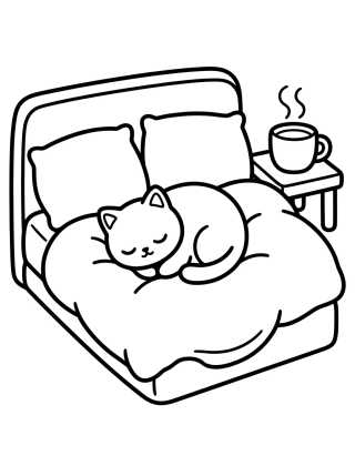 Desenho de Cozy Bedroom with Kitty para colorir e imprimir grátis
