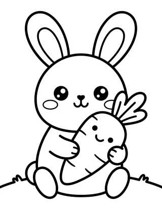 Desenho de Kawaii Bunny Munching on a Carrot para colorir e imprimir grátis