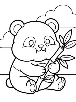 Desenho de Cute Panda Eating Bamboo para colorir e imprimir grátis