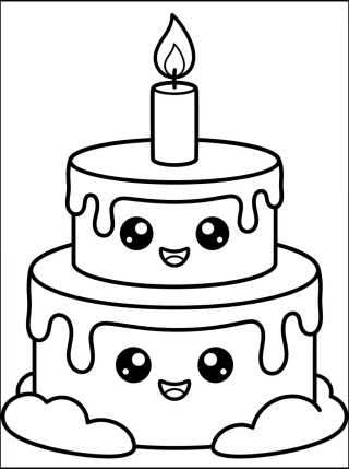 Desenho de Kawaii Birthday Cake para colorir e imprimir grátis