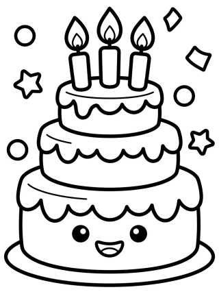 Desenho de Kawaii Birthday Cake with Candles para colorir e imprimir grátis
