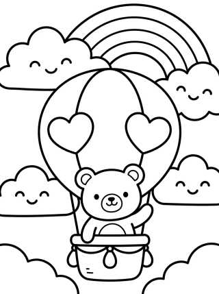 Desenho de Kawaii Bear in a Hot Air Balloon para colorir e imprimir grátis