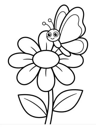 Desenho de Kawaii Butterfly Perched on a Daisy para colorir e imprimir grátis