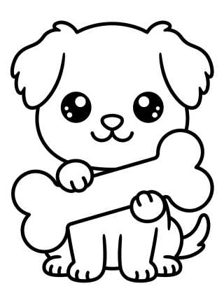 Desenho de Kawaii Puppy with a Bone para colorir e imprimir grátis
