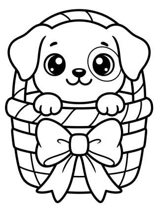 Desenho de Puppy in a Basket para colorir e imprimir grátis