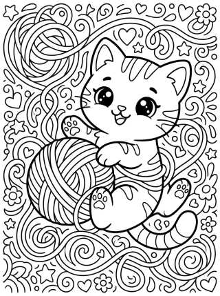 Desenho de Kitten Playing with a Ball of Yarn para colorir e imprimir grátis