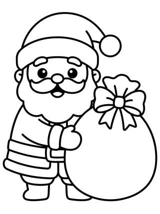 Desenho de Kawaii Santa with Gift Sack para colorir e imprimir grátis