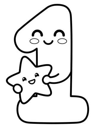 Desenho de Cute Number 1 with Little Star para colorir e imprimir grátis