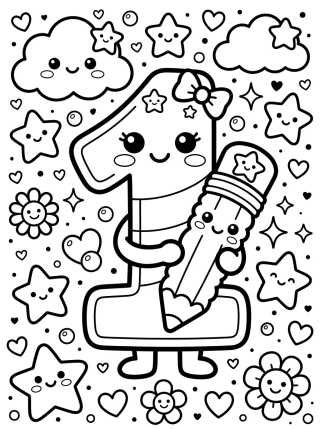 Desenho de Kawaii Number 1 with Pencil para colorir e imprimir grátis