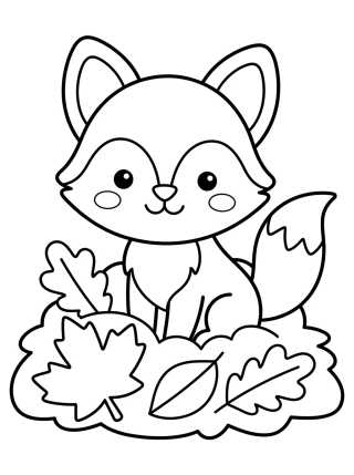 Desenho de Cute Fox in the Autumn Leaves para colorir e imprimir grátis