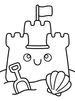 Desenho de Cute Sandcastle on the Beach para colorir e imprimir grátis
