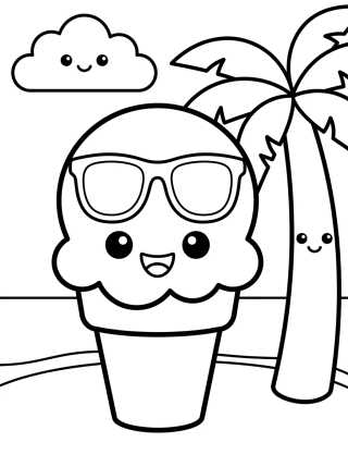 Desenho de Kawaii Ice Cream at the Beach para colorir e imprimir grátis