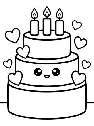 Desenho de Kawaii Birthday Cake para colorir e imprimir grátis