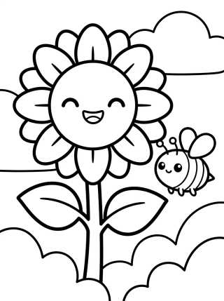 Desenho de Smiling Sunflower in the Garden para colorir e imprimir grátis