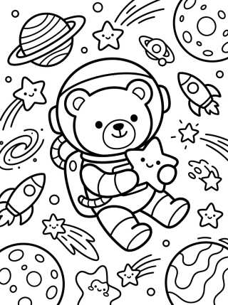 Desenho de Little Astronaut Bear in Space para colorir e imprimir grátis