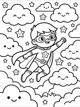 Desenho de Flying Superhero Boy para colorir e imprimir grátis