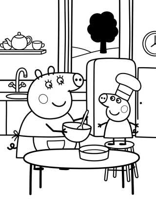 Desenho de Peppa Pig's Kitchen para colorir e imprimir grátis